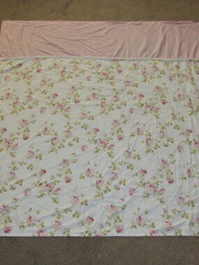 Piper & Wright Rosalie Pink Cotton Shower Curtain Roses & Stripe Pattern